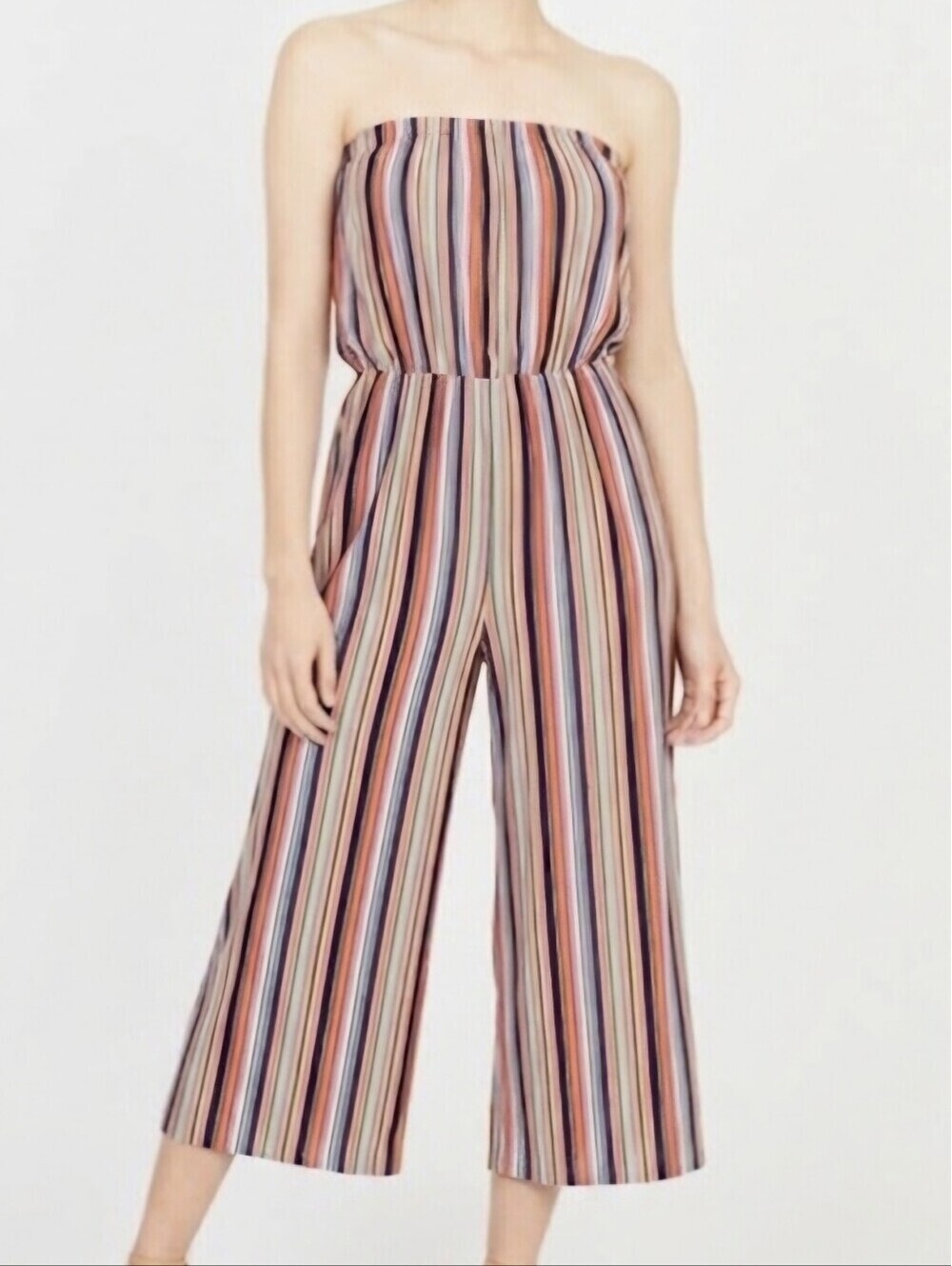 Collective Concepts Women's Med strapless striped wide-leg cropped jumpsuit NWT